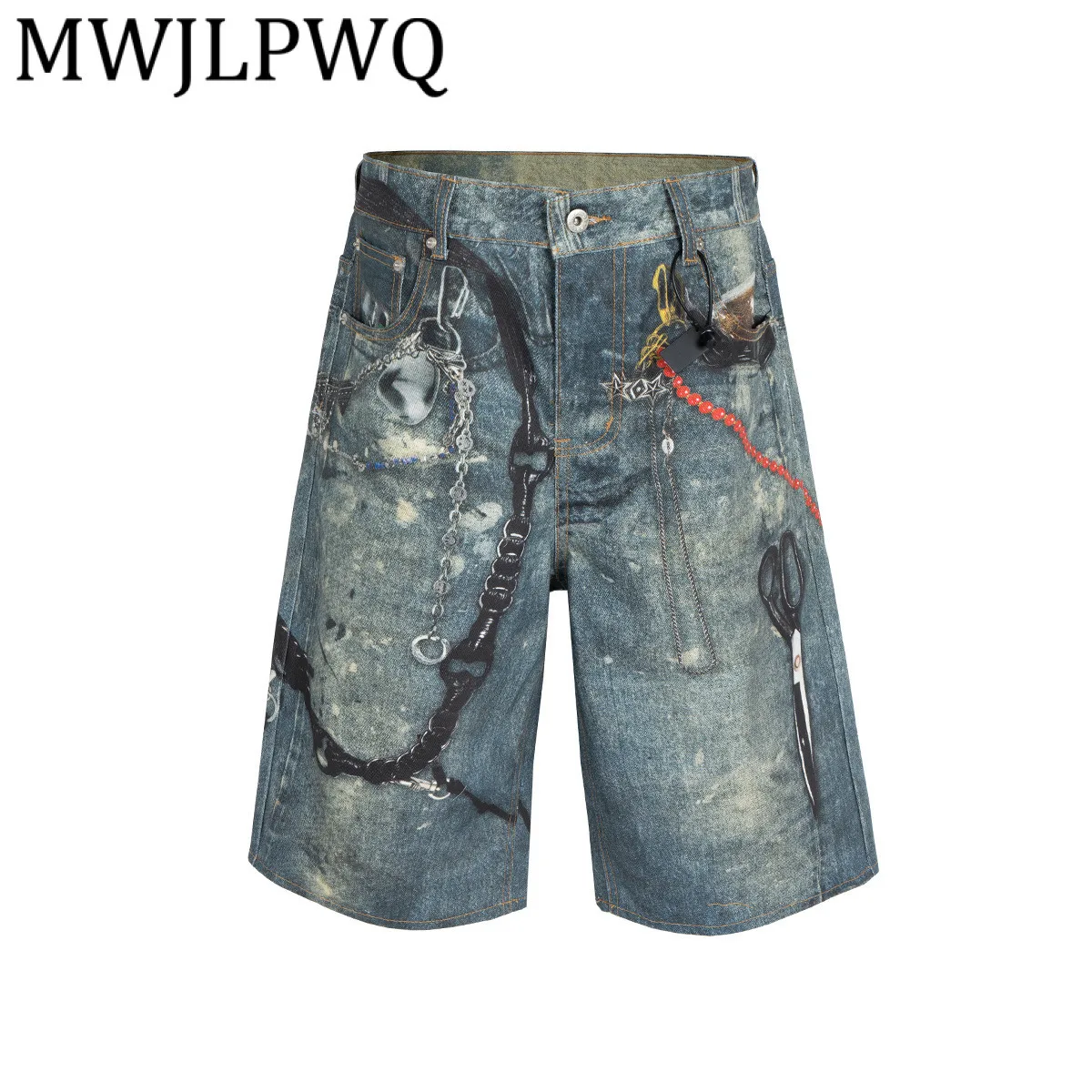 

MWJLPWQ Американские потертые джинсовые шорты с 3D принтом и пятью точками, уличная мужская одежда, повседневные брюки по индивидуальному заказу, лето 2024, 21233
