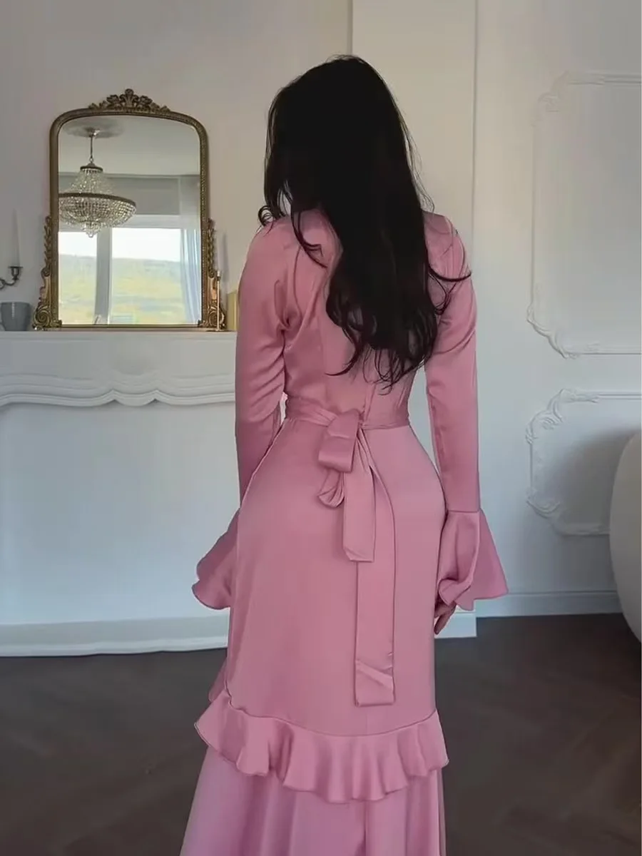 Ele Flared Sve Design Dr High Waist Long Sve Zipper Ba Invisible Slim Fit A-Line Fi Tail Gown for Women