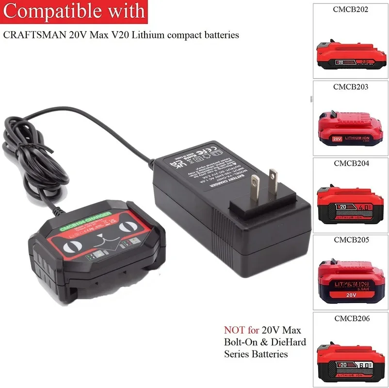 Power Tool Battery Split Charger For Craftsman 20V MAX Li-ion Battery Series Portable Charger Power Tool Accessories