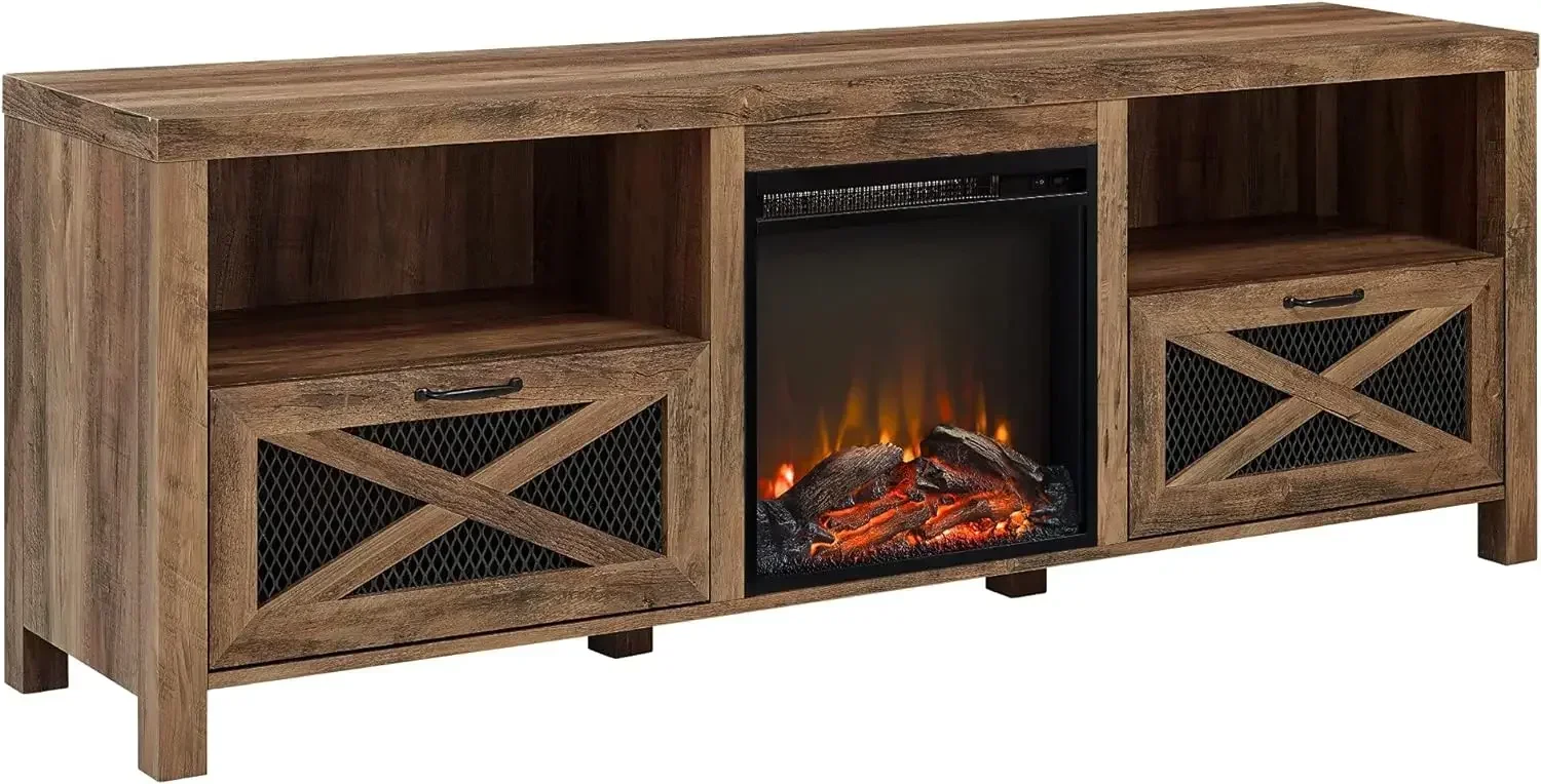 

Calgary Industrial Farmhouse X-Drawer Подставка под телевизор с металлической сеткой и деревом для телевизоров с диагональю до 80 дюймов, 70 дюймов