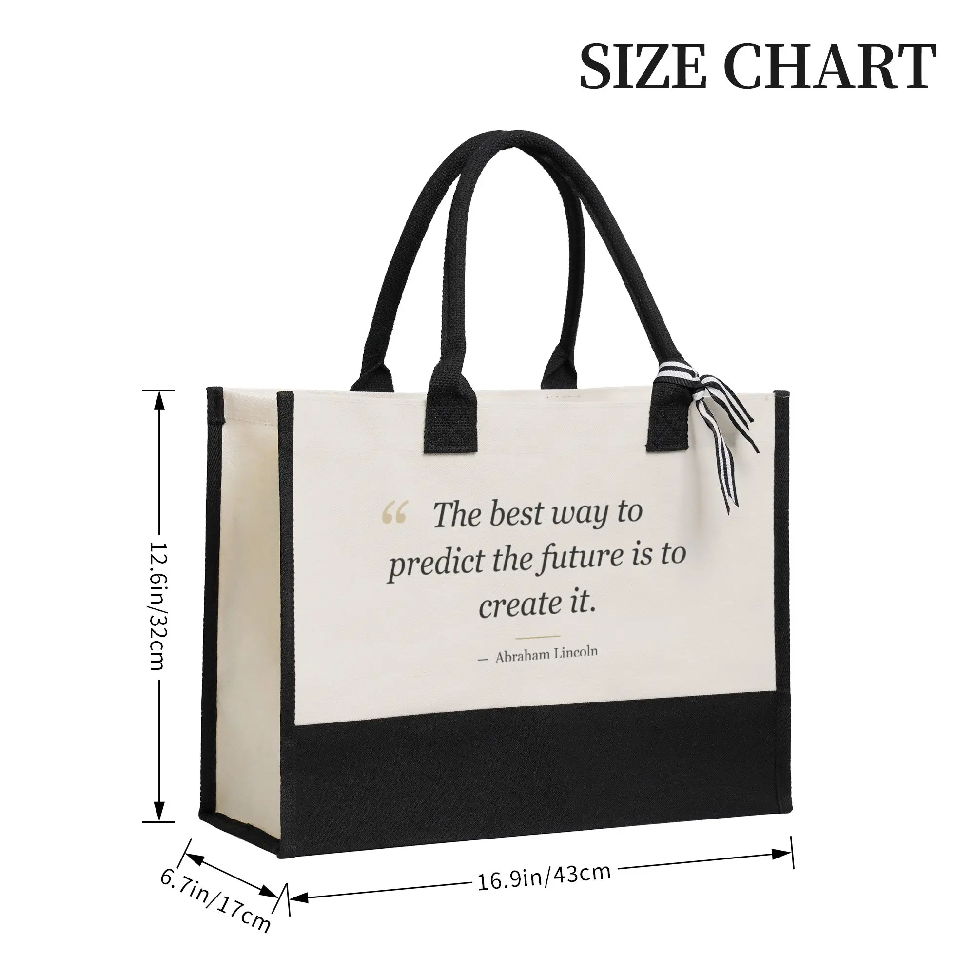 Reusable Canvas Tote Bag with Inspirational Quote, Durable Eco-Friendly Spliced Gift Handbag for Beach, Work, Shopping