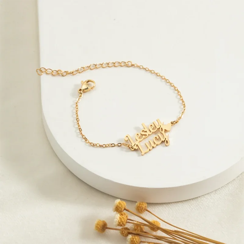 

DHQH Annual New Wholesale Customized Couple Name Bracelet Personalized Two Name/Letter Bracelet Christmas Gift Factory Sales