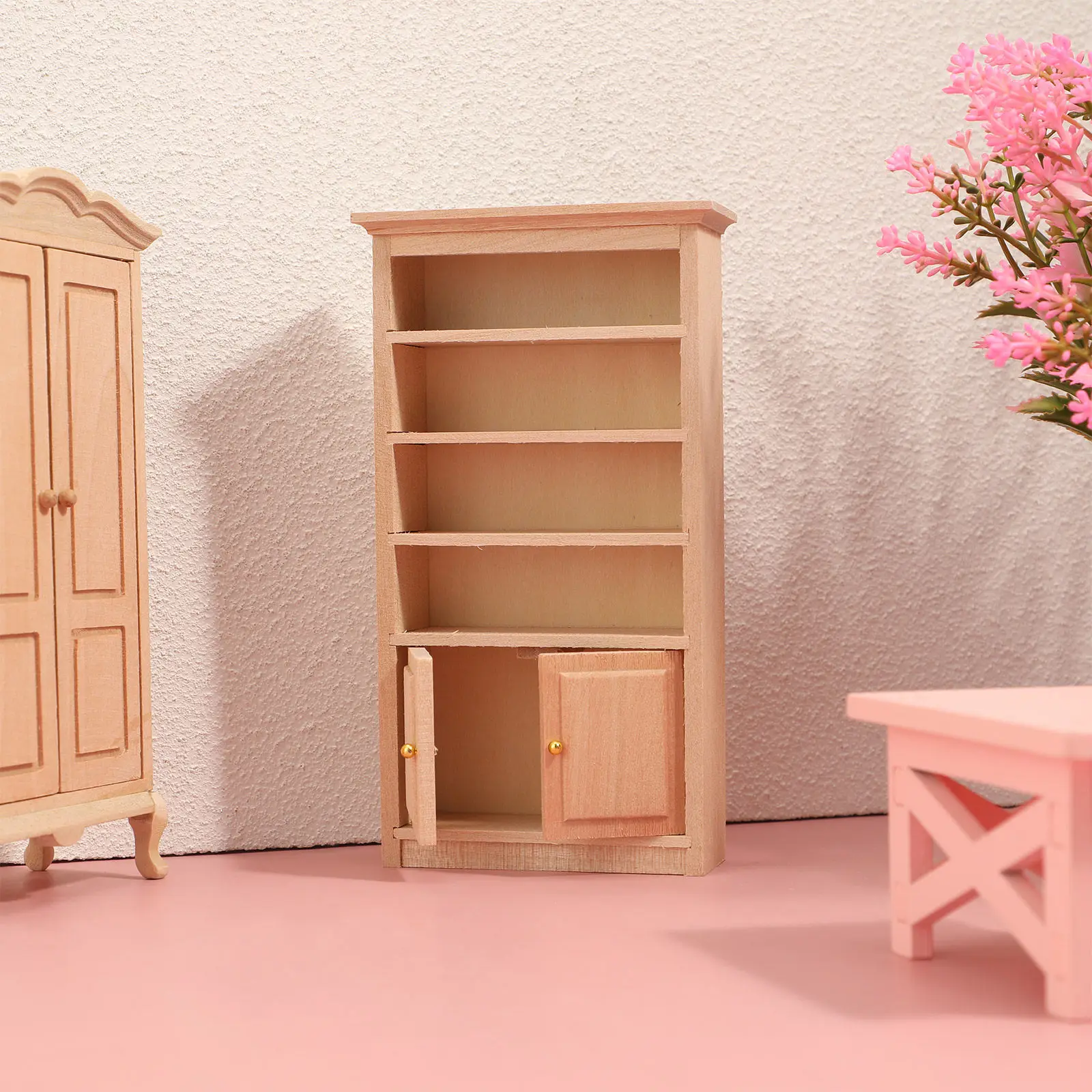 

1Pcs Miniature Solid Wood Bookshelf Exquisite Mini House Accessory Small Wooden Bookshelf Decor Miniature Furniture