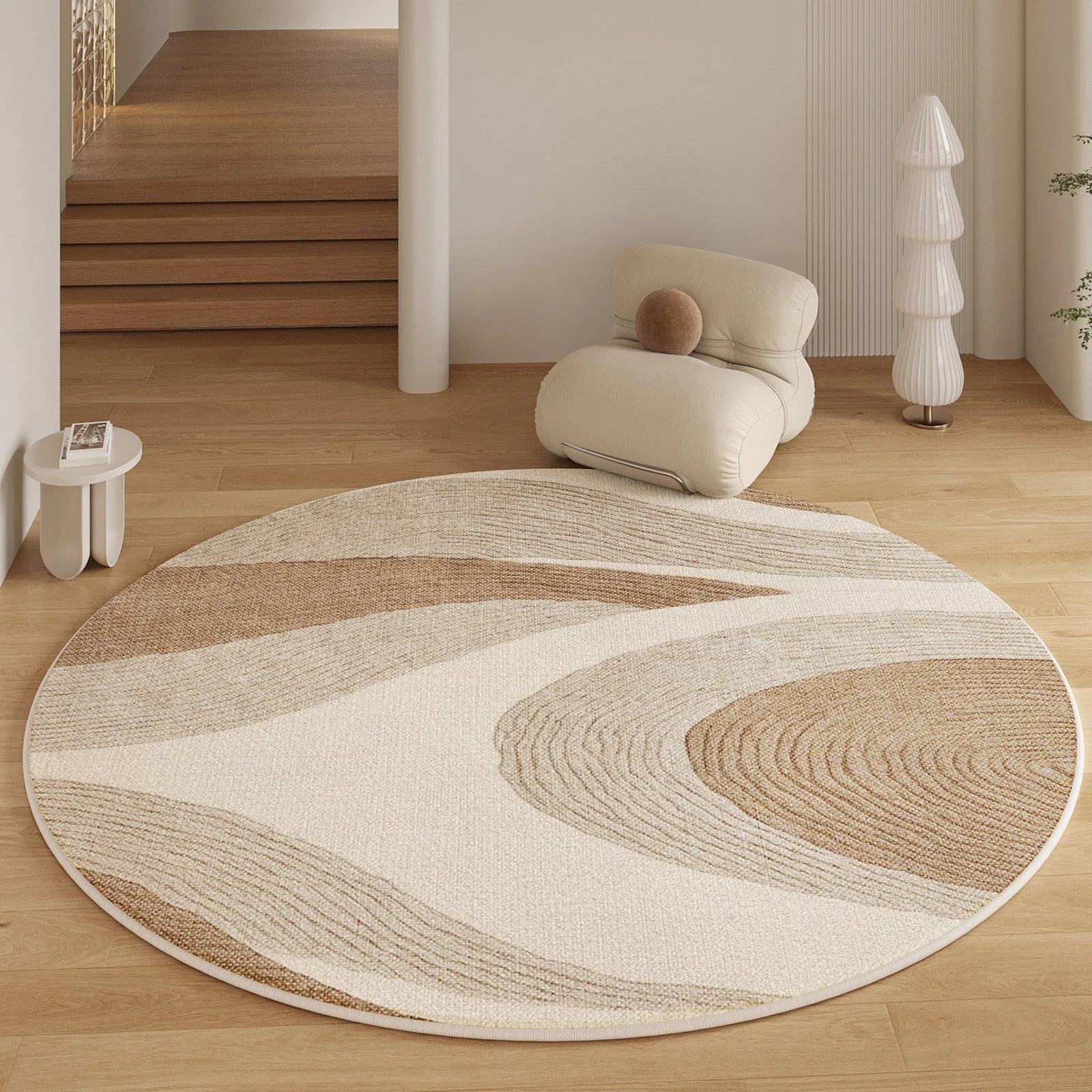 Home Decor Online Game - ジャパンディ・ワビサビ風丸型ラグ リビングルーム用カーペット 軽贅沢なホームデコレーションマット ソフトなベッドサイドラグ 滑り止めマット タピ・ロン