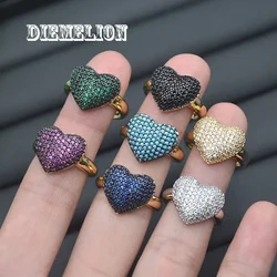 Full Micro Paved Colorful CZ Heart Rings for Women Gold/Silver Plated Adjustable Wedding Bands Girlfriend Valentines Jewelry