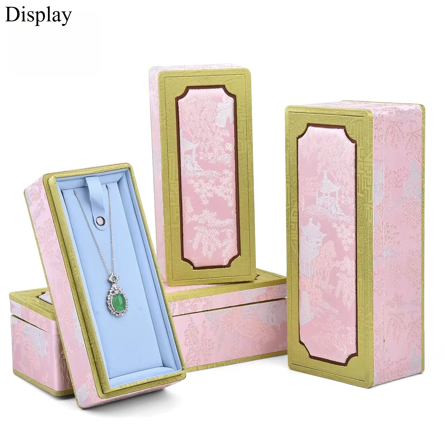 

Шкатулка для украшений в китайском стиле, шкатулка для хранения из парчовой ткани для серег, ожерелий и колец, премиальный подарочный набор и органайзер-витрина