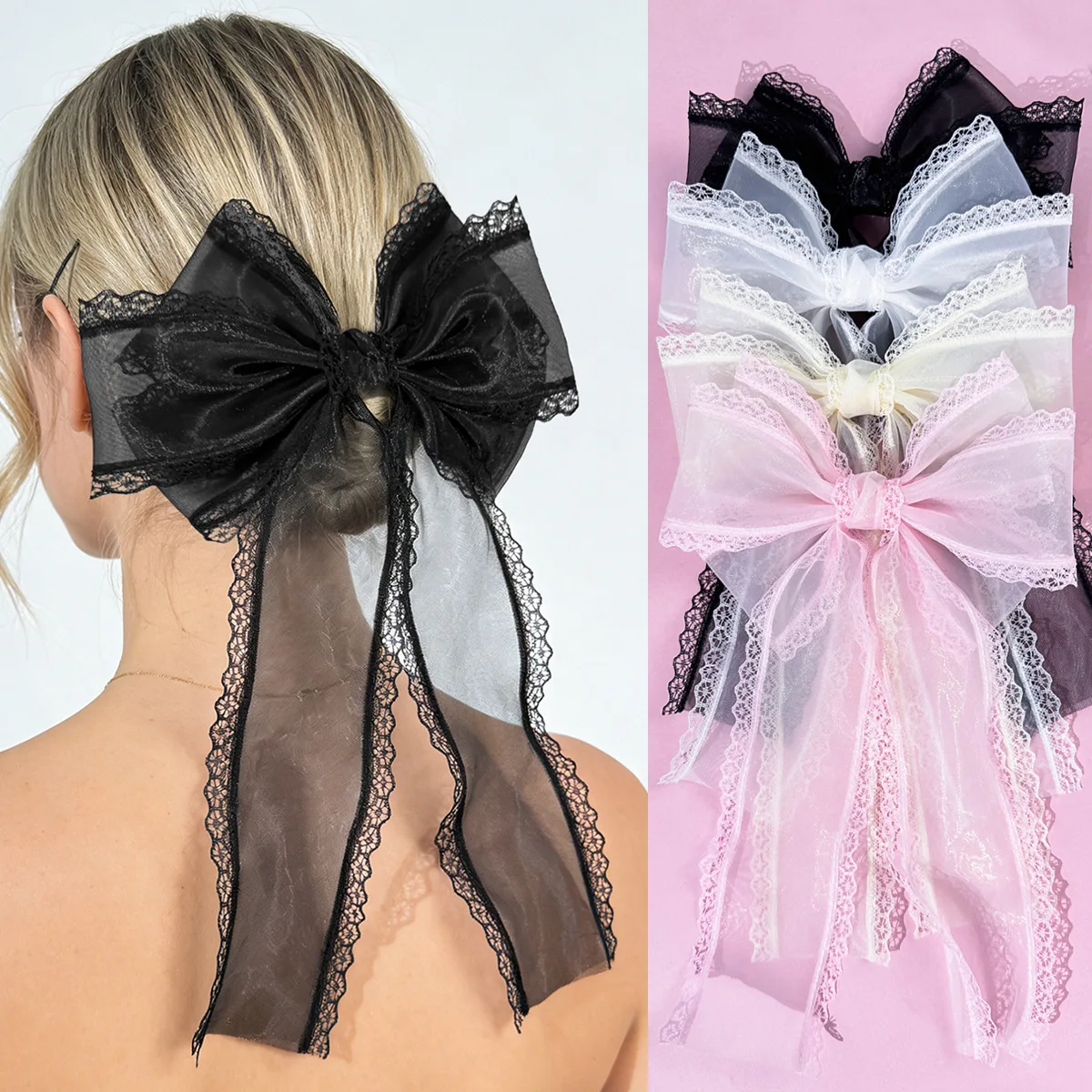 24pc-long-tassel-oversized-bow-hair-clips-organza-bow-hairpins-for-women-girls-lace-trim-side-clips-hair-accessories-bulk