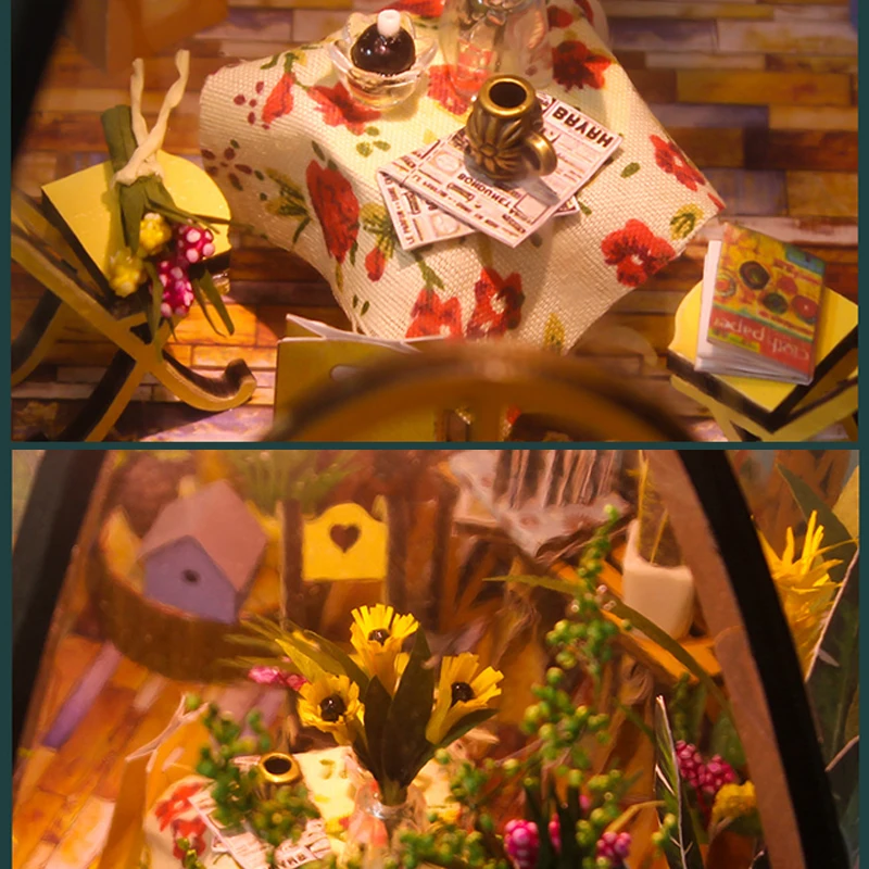 Kit di costruzione assemblati per sala da fiori 3D creativa Modello con luci Puzzle fai da te in legno Decorazione del desktop Giocattoli Regali per bambini