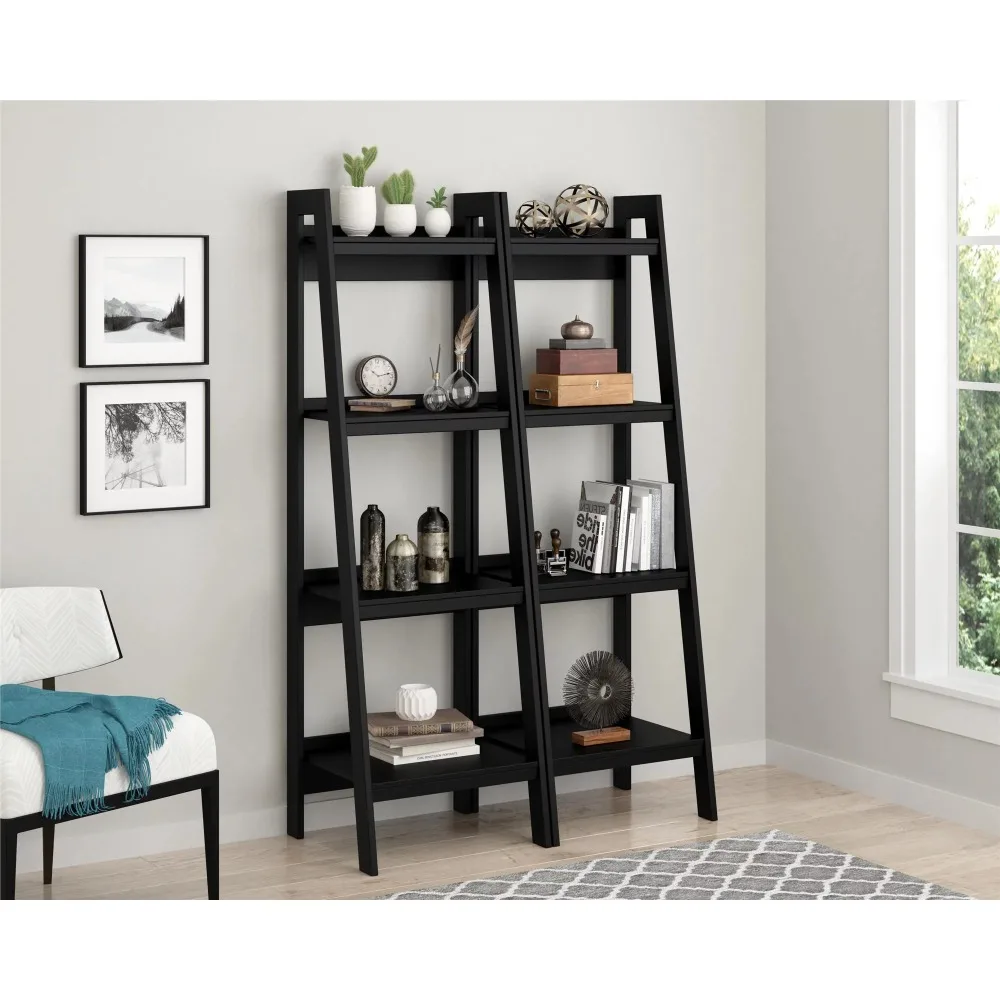 

2023 New Ameriwood Home Hayes 4 Shelf Ladder Bookcase Bundle, Black