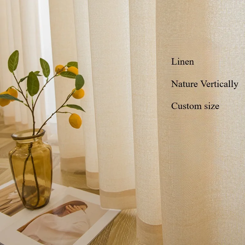 

Japanese Linen Texture Sheer Tulle Curtains for Living Room Bedroom Kitchen Customiz Decor Transparent Voile Natural Wood Wind