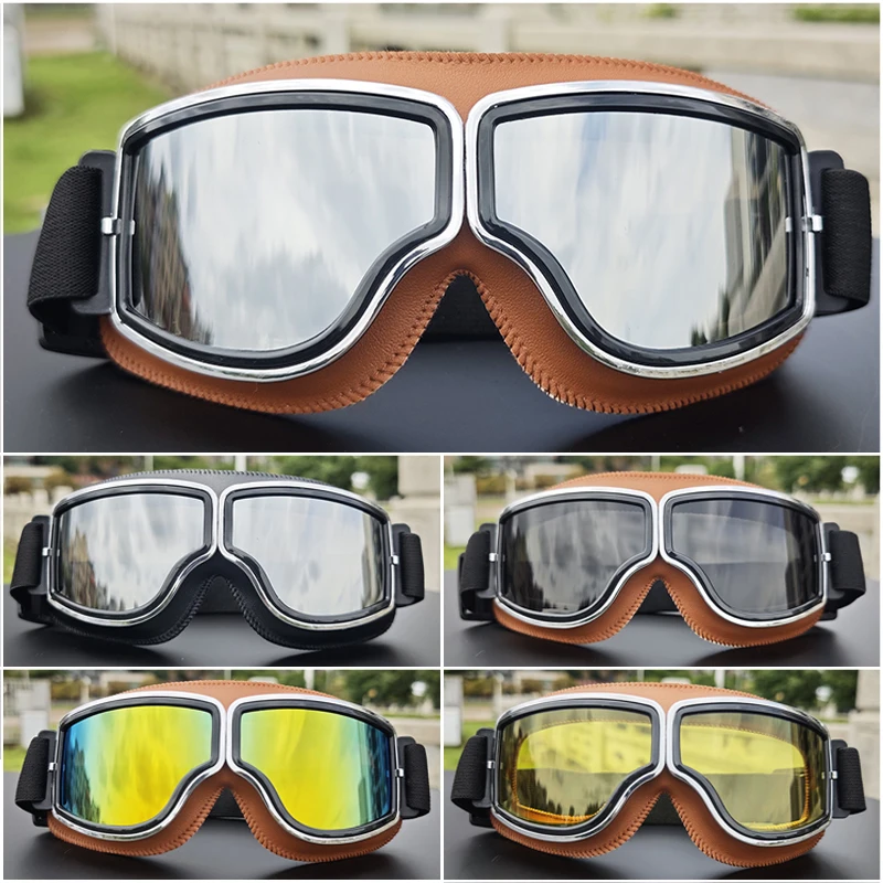 

Retro Windproof Helmet Riding Goggles, Breathable HD Lens Eyewear with Adjustable Strap for Outdoor Cycling