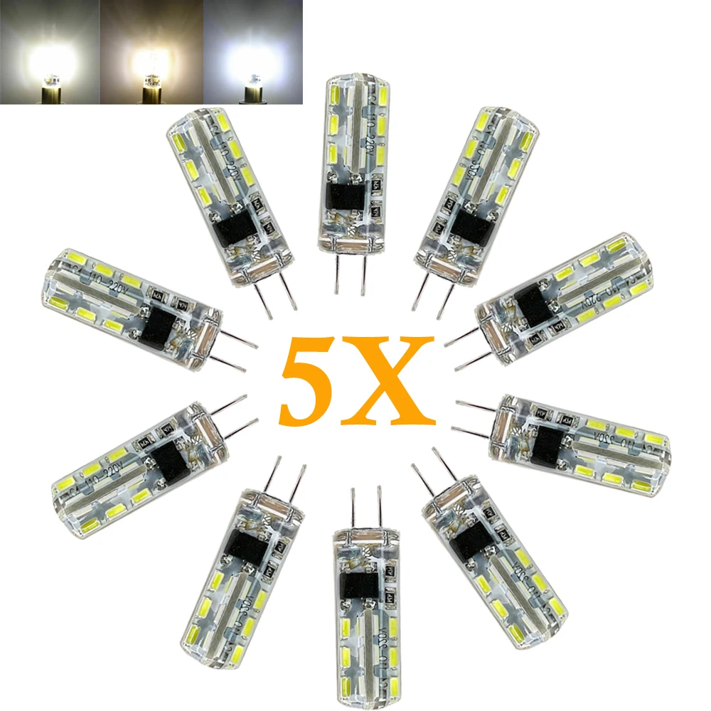 5pcs G4 Led Light Bulbs 24Leds Bulb 220V 2W Silicone Cover Neutral White for Spotlight Lamparas Room 360 Degree Lighting