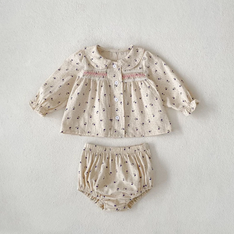 Autumn new 0-3 year old baby clothing girl baby set floral sweet long sleeved top+bread pants two-piece set