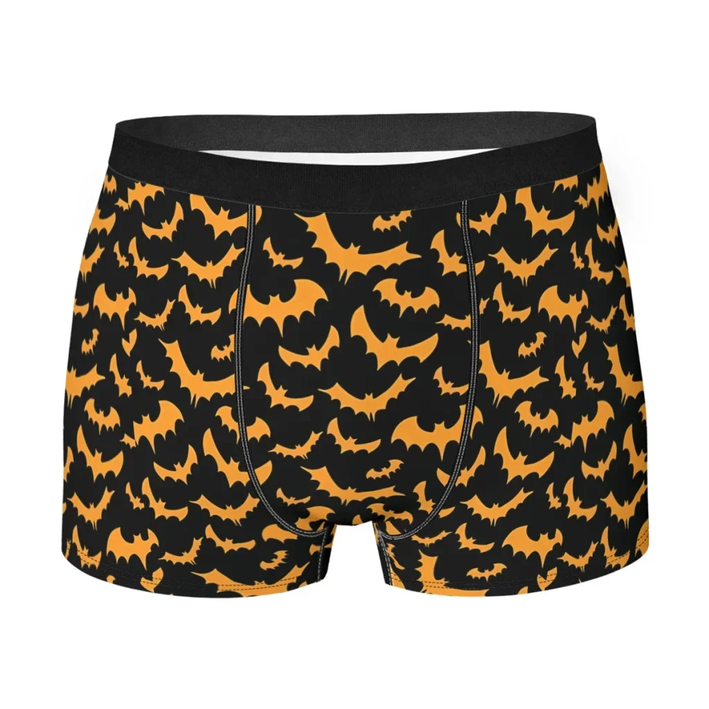 Halloween Haunted Orange Bats on Black Men Boxer Briefs The Bats Animals Highly Breathable Underwear Top Quality Print Shorts