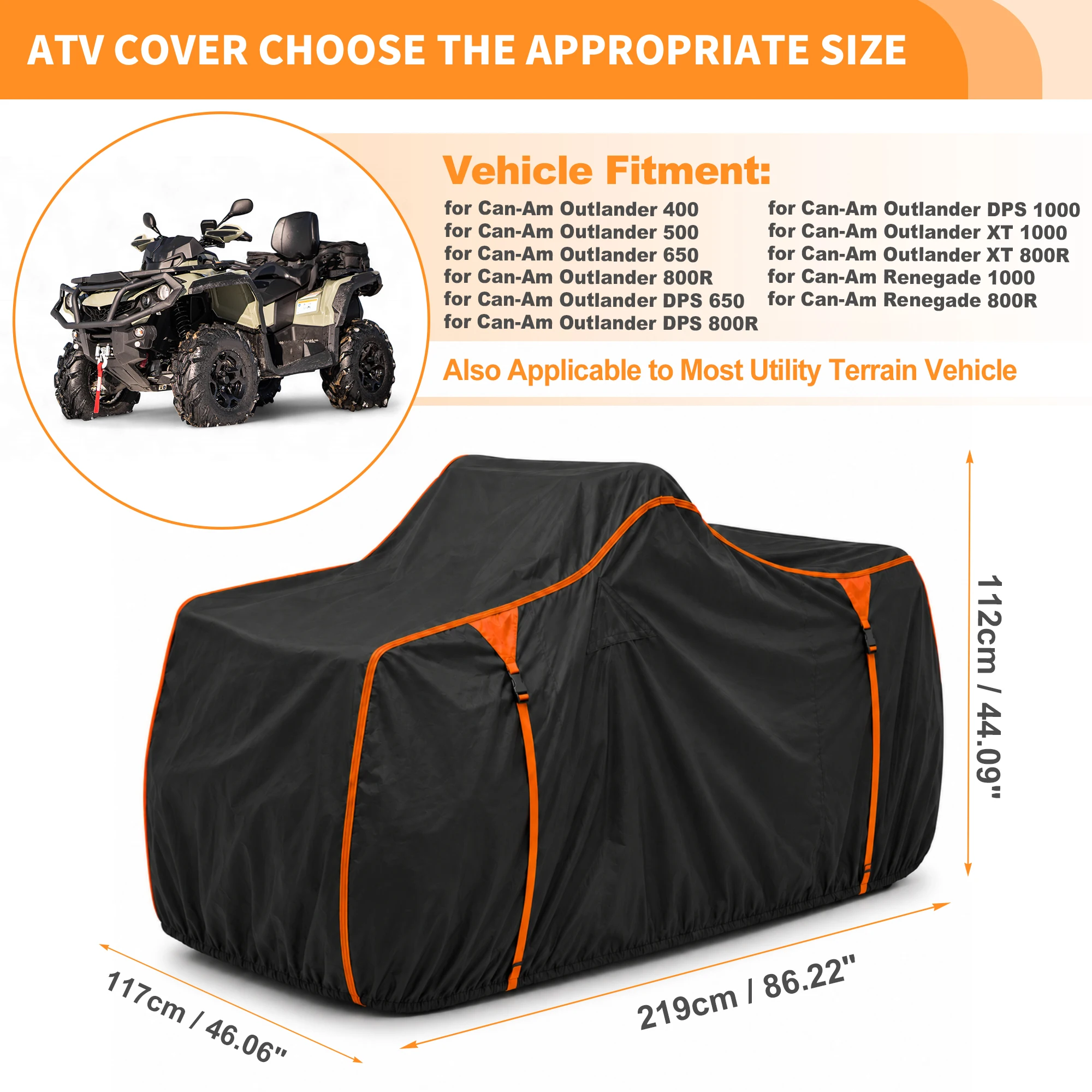 UXCELL Waterproof ATV Cover 4 Wheelers Quad Cover for Can-Am Outlander 400 86