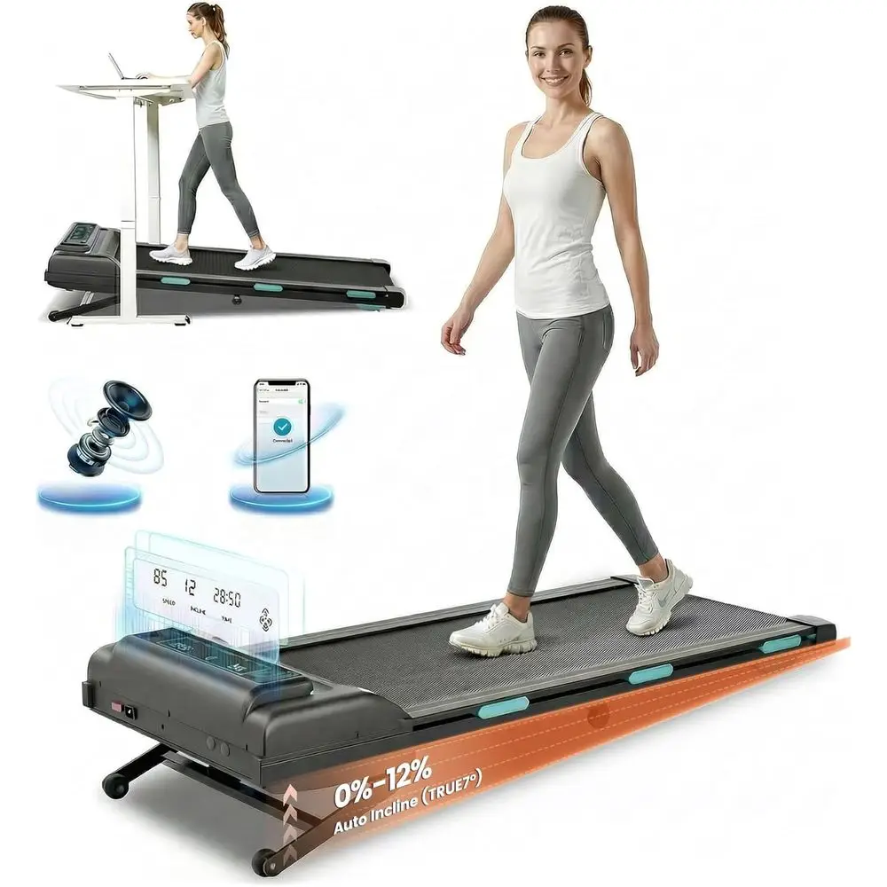 

Portable 12% Auto Incline Treadmill, 3.5HP Motor, Bluetooth Speaker, LED Display, App Control, 450 lbs Capacity