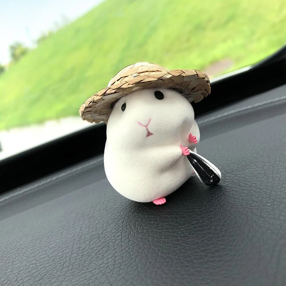 Car Decoration Straw hat Hamster Car Accessories New Console Cute Doll Car Interior Pendant Car Decoration Cool Car Decoration