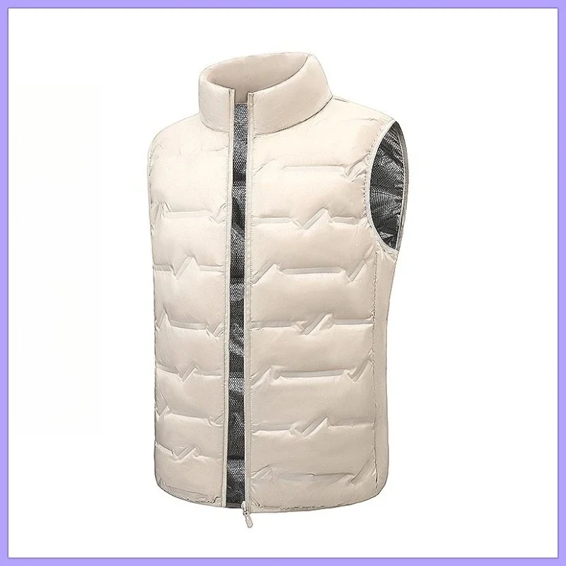 Men's White Duck Down Vests Autumn Winter Stand Collar Lightweight Graphene Self-Heating 80% Down Filled Quilted Puffer Vest Men