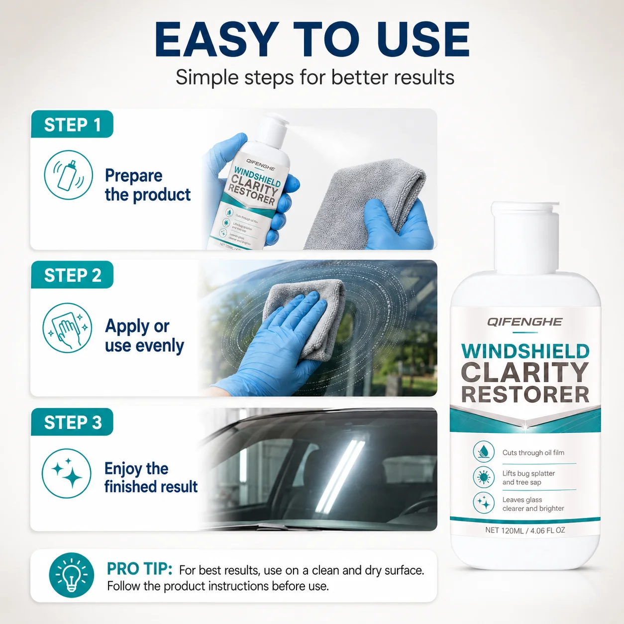 Car Windshield Glass Cleaner Clarity Restorer, Quickly Eliminate Oil Film Bug Stains for Bright Transparent Windows view 2