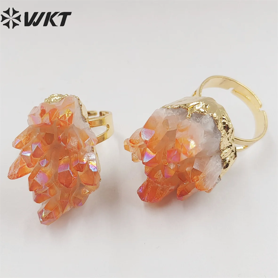 WT-R244 Amazing Natural Cluster Crystal Quartz Ring Summer Colourful Druzy Aura Women Stone Decorative For Party