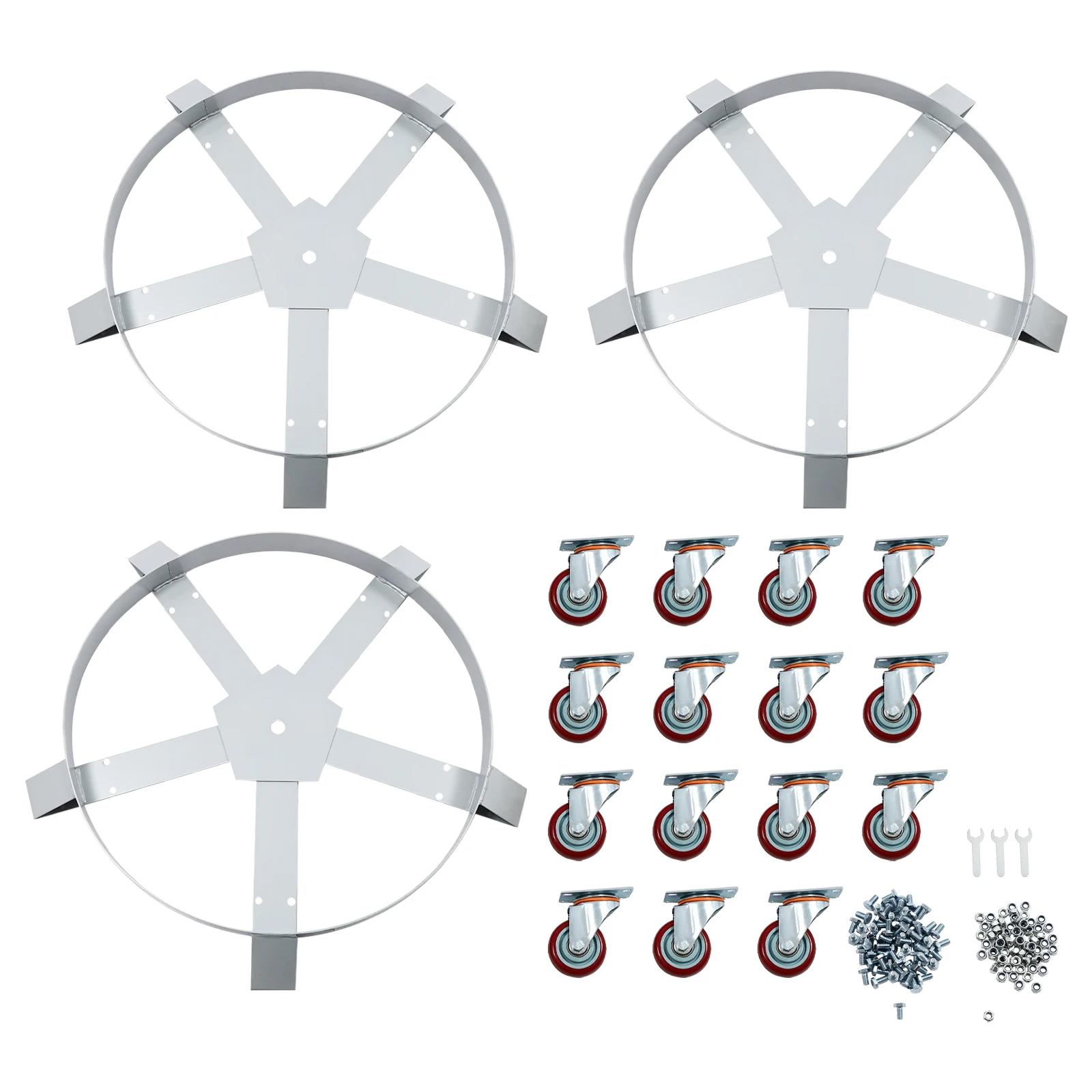 55ガロン丸型ドラム缶運搬台車 Q235鋼製バレル運搬カート 5つのユニバーサルホイール付き
