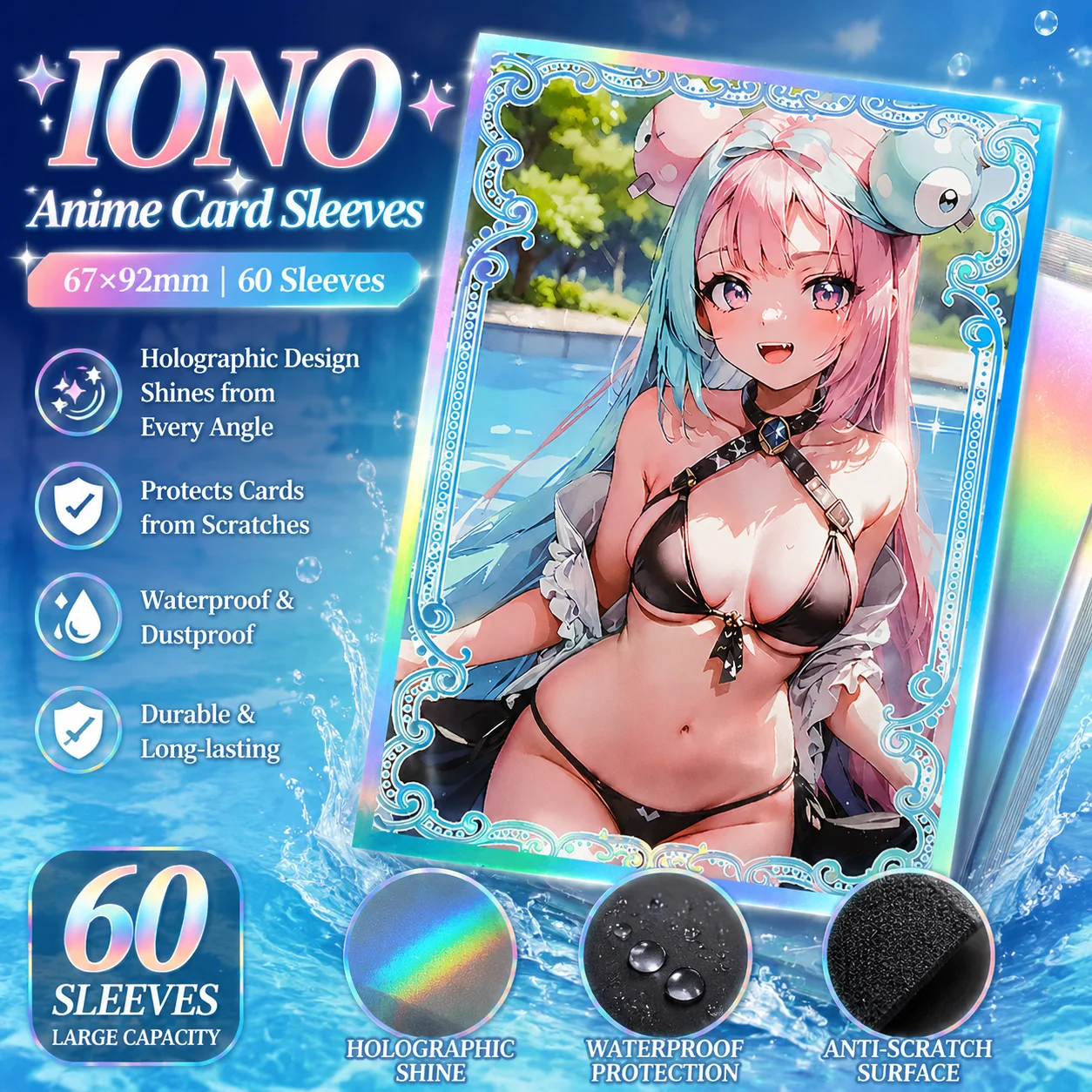 60PCS 67x92mm Lono Protector Sleeves Toploading Trading Holo Anime Art Card Sleeves Protectors for TCG MTG PTCG Sport Card