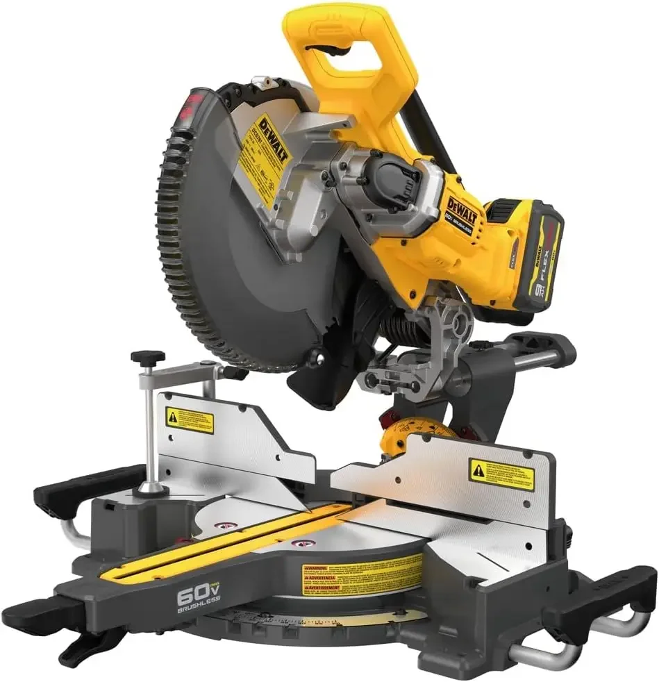 Dewalt DCS781X1 60V MAX Brushless Sliding Double Bevel Lithium-Ion 12 in. Cordless Miter Saw Kit (9 Ah)