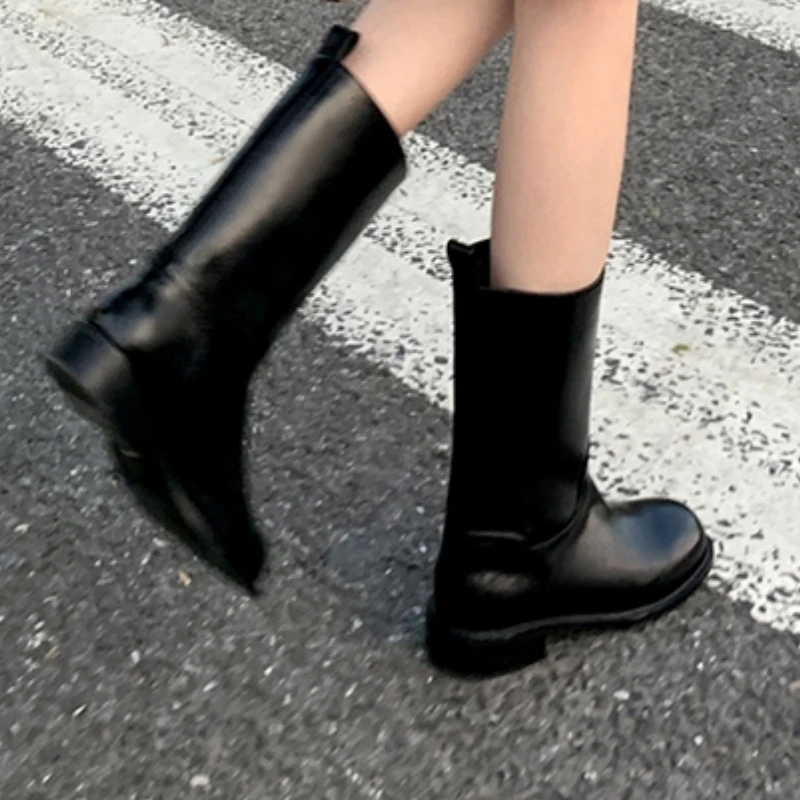 2024 Women's Fall/Winter New Western Punk Mid-rise Boots Women's Boots Half-height round toe and fleece single two seasons