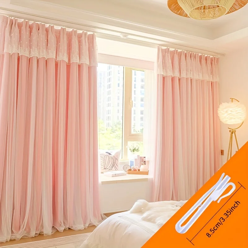 2 Pieces of French Princess-Style Girly Double-Layer Integrated Fabric-Voile Curtains for Living Rooms and Bedrooms