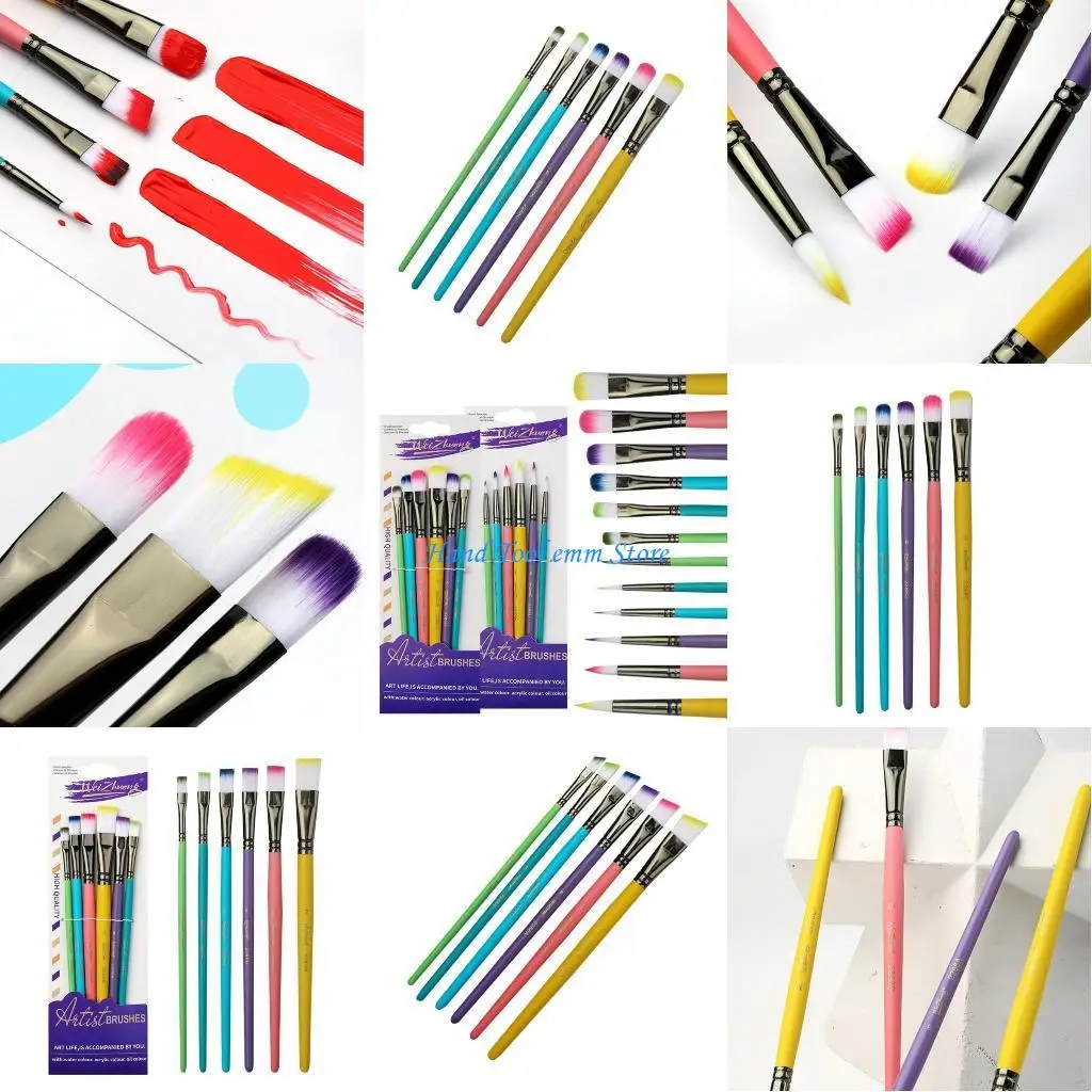 

H37F 6x Paint Brushes Watercolor Gouache Painting Pen Professional Artist Paintbrush