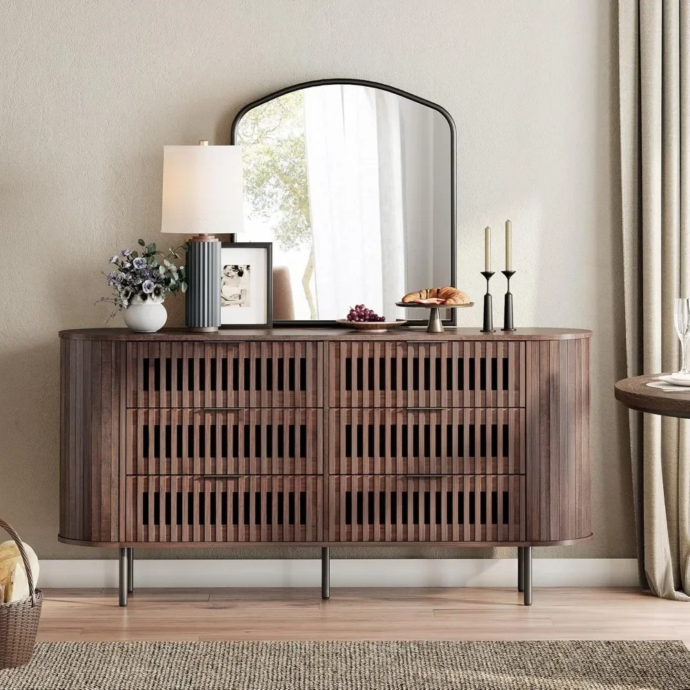 

Fluted Dresser for Bedroom with 6 Drawers,Modern Chest of Drawers with Curved Profile Design, Wood Storage Organizer for