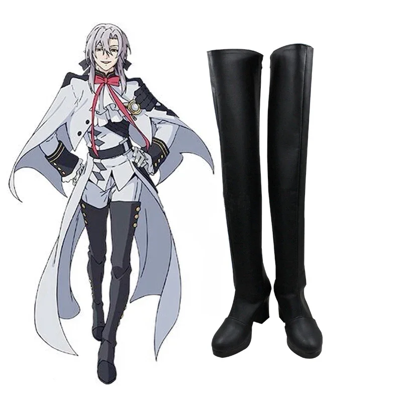 

Anime Seraph of the End Ferid Bathory Cosplay Shoes Knee Length PU Leather Cosplay Boots Black High Heels Zipper-up Women Shoes