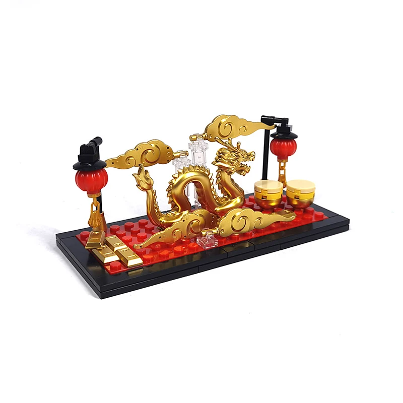 Chinese Spring Festival Golden Auspiciousness Dragon City Building Blocks Lantern Scene View Bricks Toys Compatible With LEGO