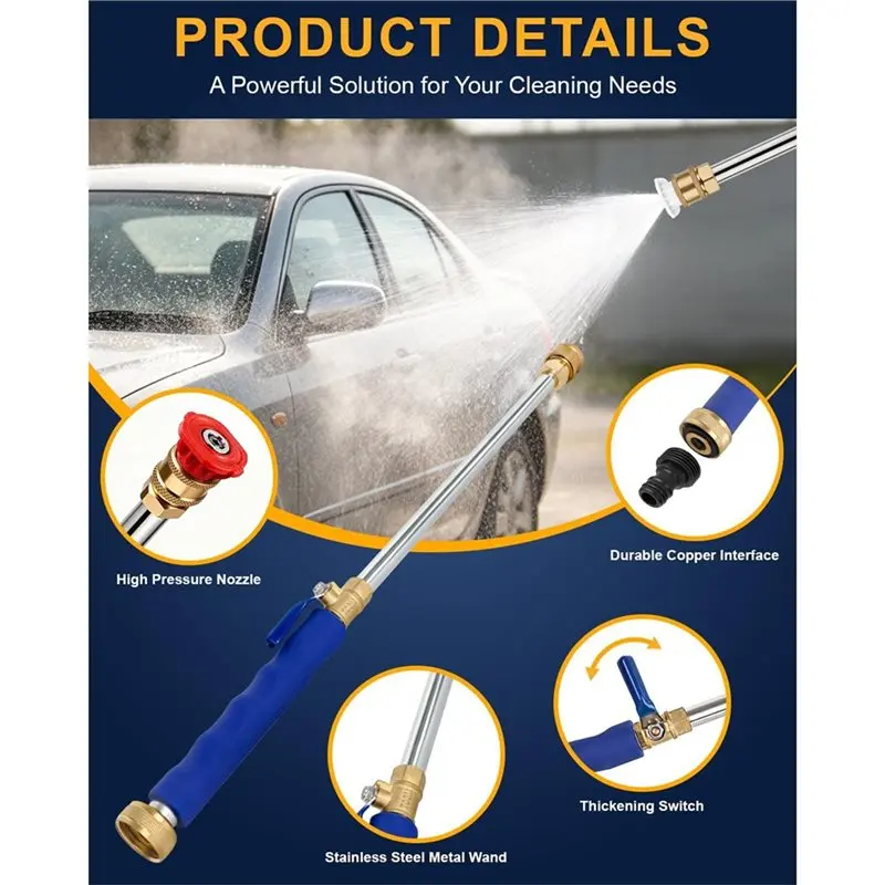FYBL-Jet Nozzle Washer Wand For Power Washer Upgrades- High Pressure Garden Hose Hydro Cleaning Tool Accessory Attachment