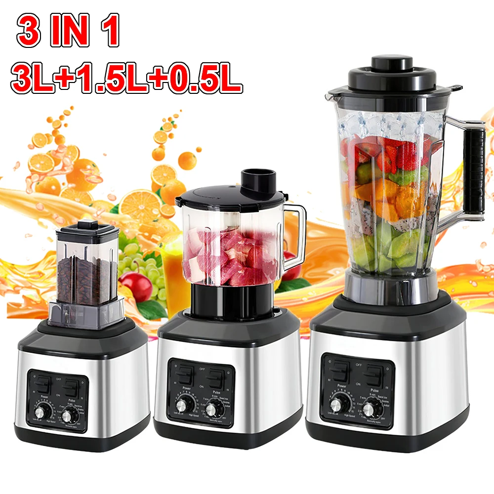 Licuadora Eléctrica 3 en 1 de 9500W, Multifuncional, para Jugos y Smoothies, 3L + 1. Procesador de alimentos con contenedor de 5l + 0.5L Boxer