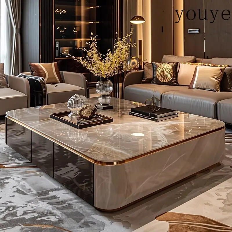 Light luxury microcrystalline stone coffee table Premium rectangular living room Home marble tea table with storage New