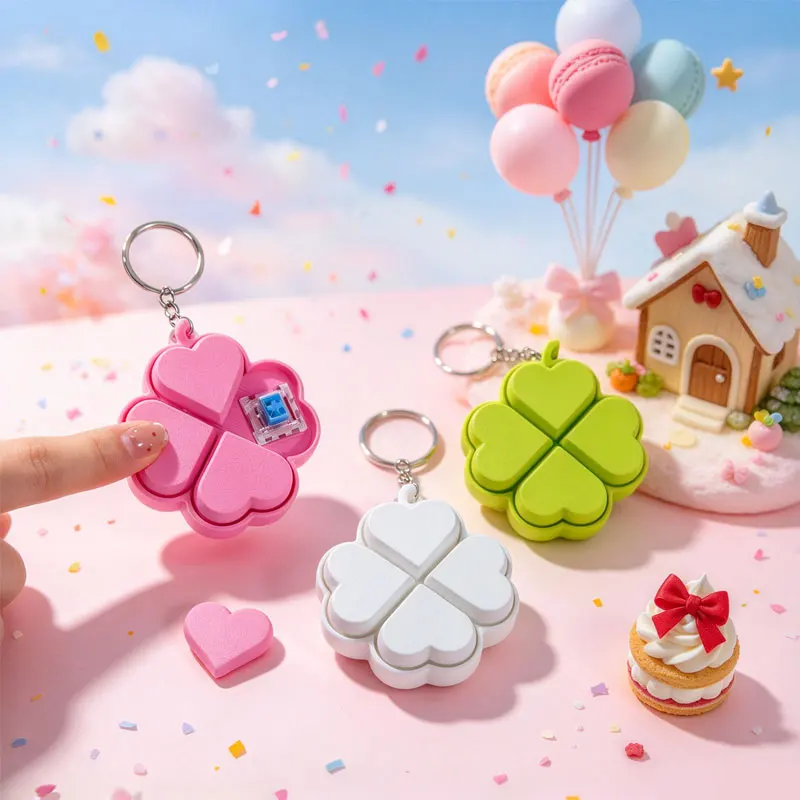 Lucky Clover Keycap Fidget Keychain Clicker Fidget Pendant Fingertip Stress Relief Charm