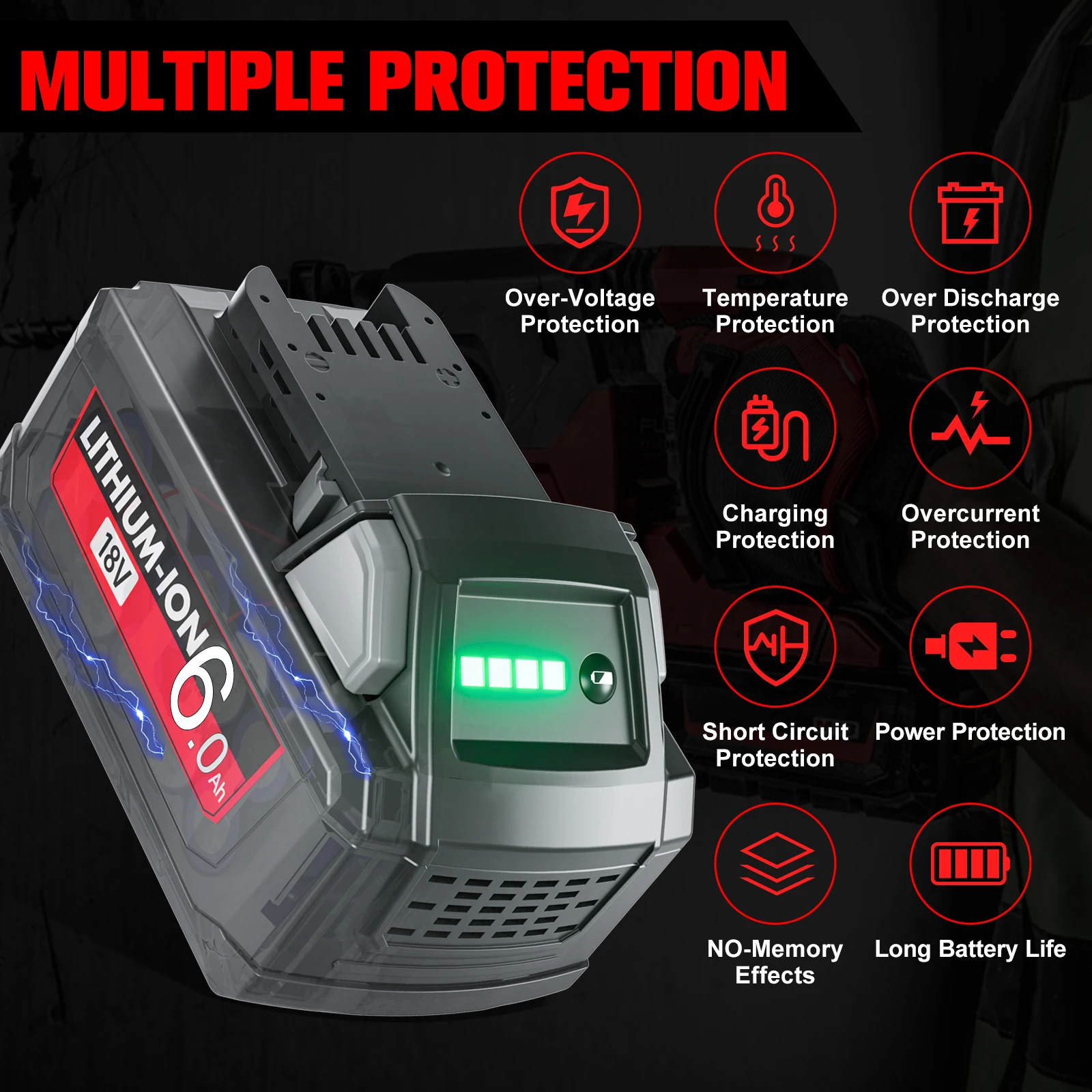 6000mAH/9000mAH For Milwaukee M18 18V Replacement For Milwaukee M18B5 XC Li-ion battery  48-11-1815 48-11-1850 2604-22 2604-20