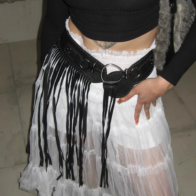 

Западноамериканский ретро длинный пояс с кисточкой и металлической пряжкой, аксессуар для талии