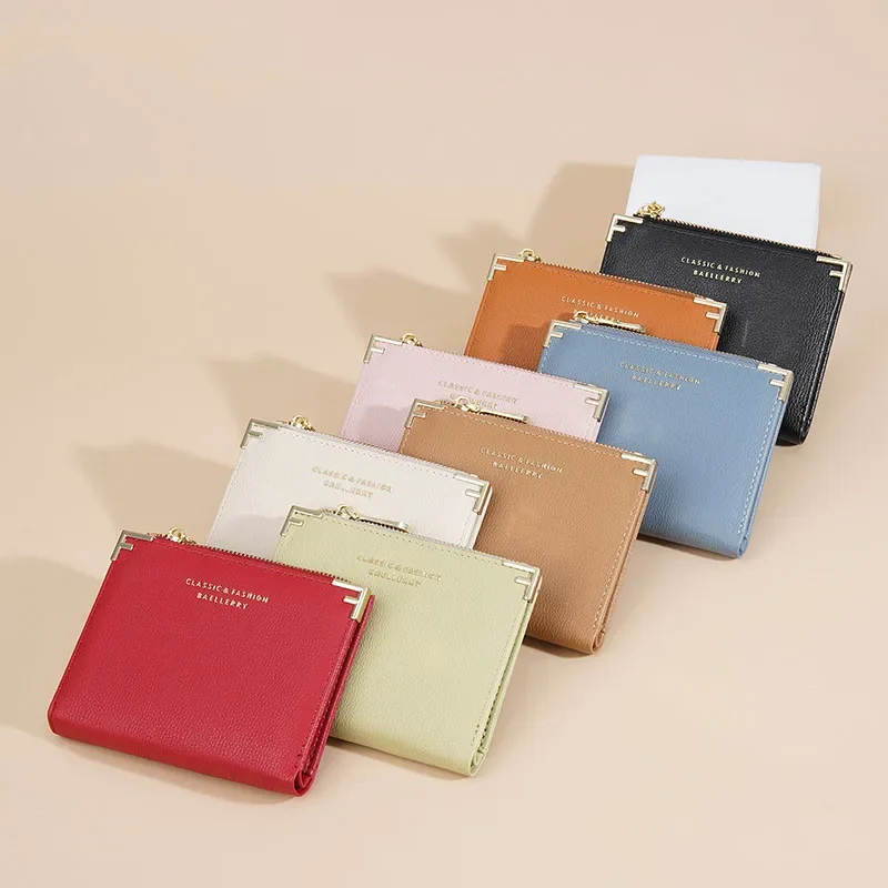 2024 New Small Wallet Women Metal Short Fold Personalized Student Cute Mini Fashion Coin Wallet Zero Clutch PU Leather Purses