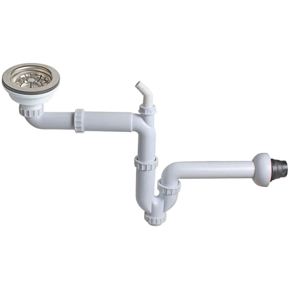 1 Set 304 Stainless Steel Kitchen Sink Drain Pipe 110mm Rear Wall Mounted U Shape Water Seal Anti For Home Plumbing Fixture