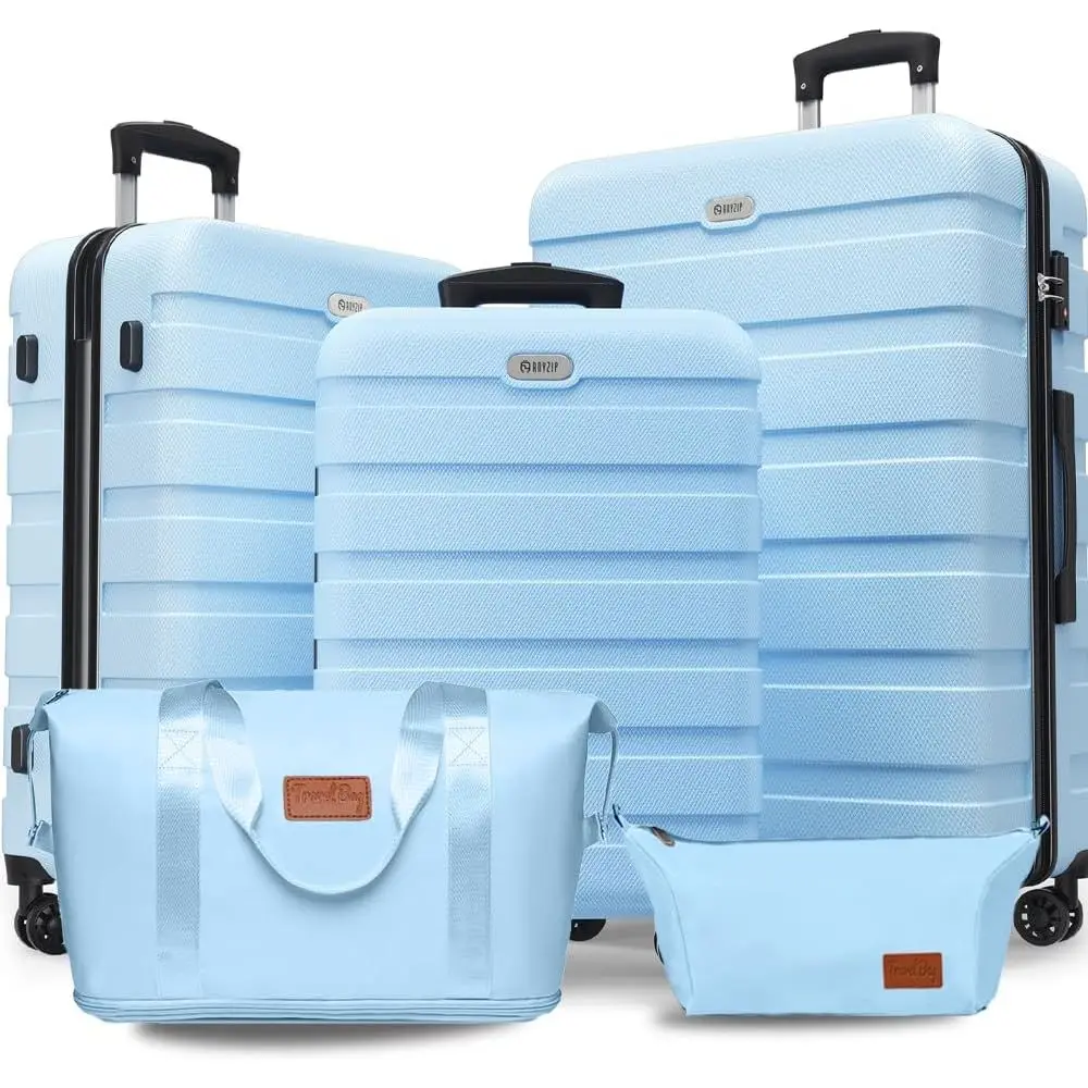 

5-Piece ABS Hardshell Suitcase Set with 4 Spinner Wheels, TSA Lock, Carry-On, Light Blue