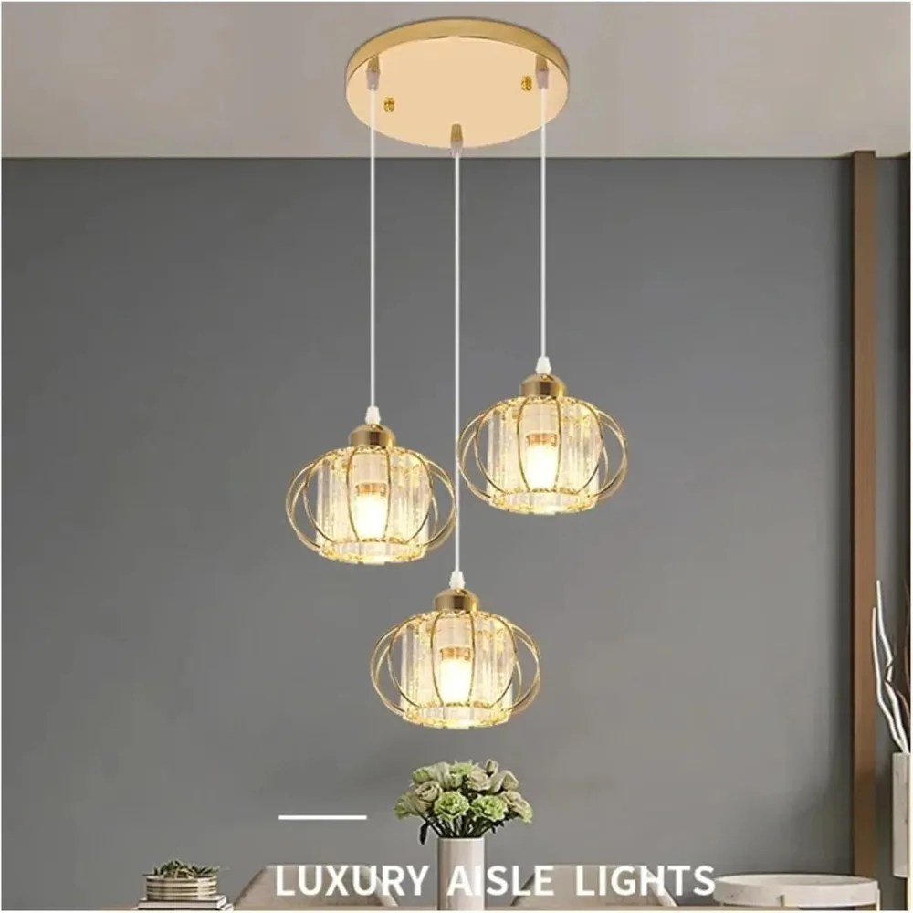 

Modern Crystal LED Chandelier 3-Light Gold Pendant Lights Height Adjustable Brass Ceiling Hanging Light Home Lighting Fixture