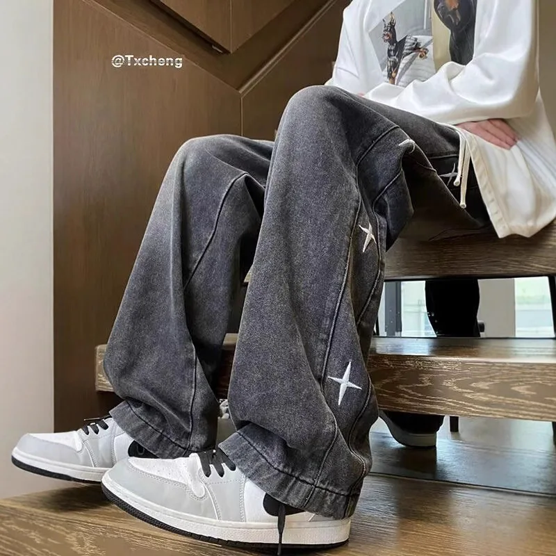 Embroidered Jeans Loose Wide-leg Pants Spring Autumn New Fashionable Comfortable Cool Personality Casual All-matching