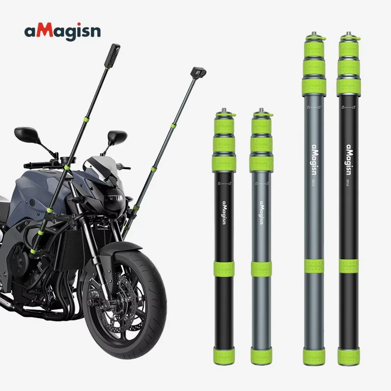 aMagisn 1.5m / 1.1m Motorcycle Selfie Stick 1/4” Threaded Metal Telescopic Pole for GoPro DJI Insta360 X6 X5 X4 Air Accessories