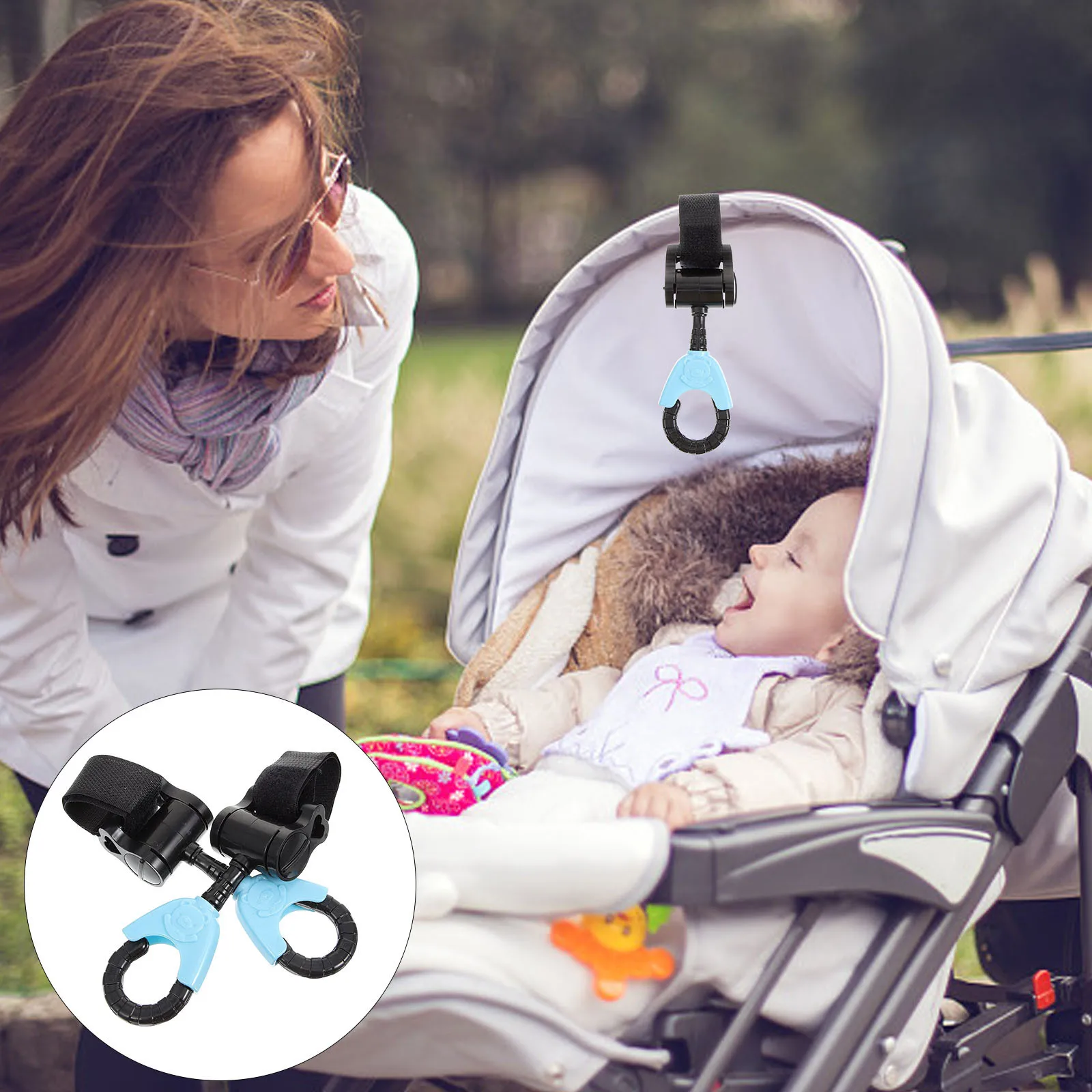 

2Pcs Universal Stroller Hooks Rotatable Design Hanging Bag Hooks Sturdy Stroller Clips for Shopping Diaper Bags