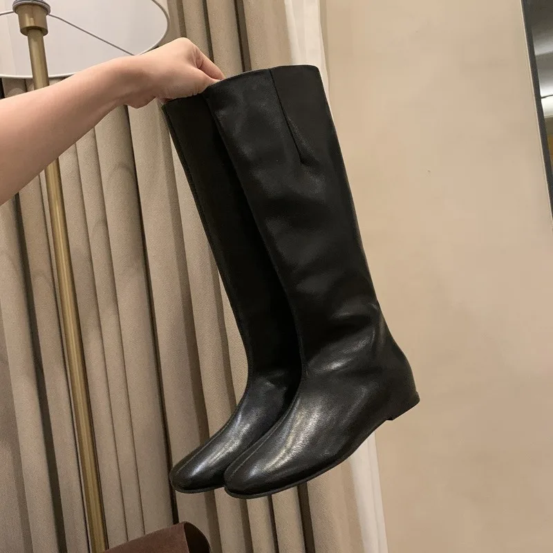 Botas Altas hasta la Rodilla para Mujer, de Cuero Suave de Alta Calidad, Botas Casuales de Moda, Botas de Caballero con Aumento de Altura Interno y Caña Larga