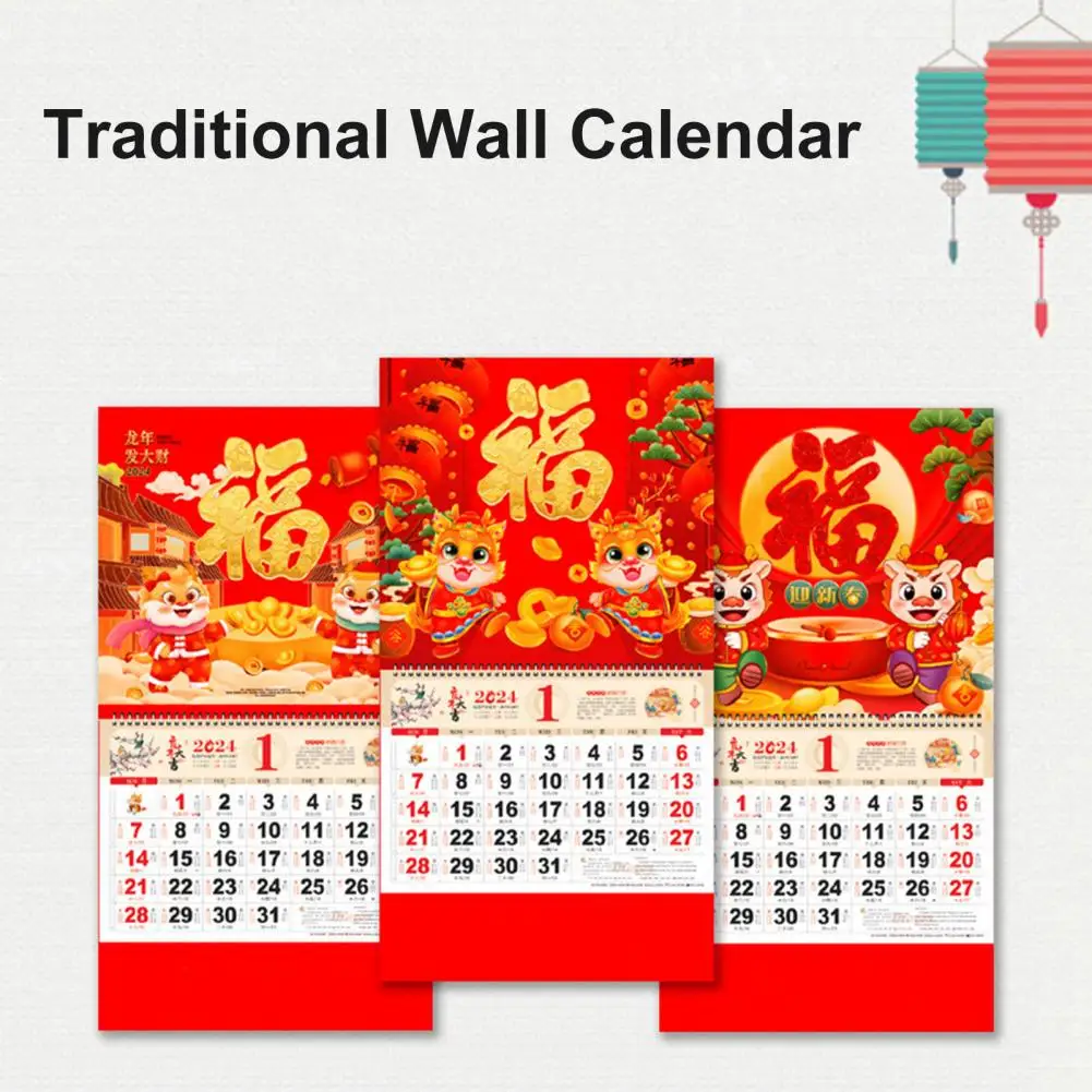 

2024 Wall Calendar Golden Foil Design 2024 Year Of The Dragon Calendar For Traditional Chinese New Year Decoration