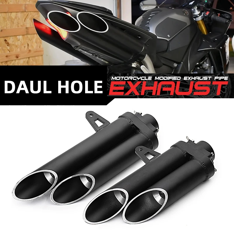 

Universal 51MM motorcycle exhaust pipe muffler double hole exhaust pipe stainless steel high quality For CBR600 CBR1000 MT07 R1