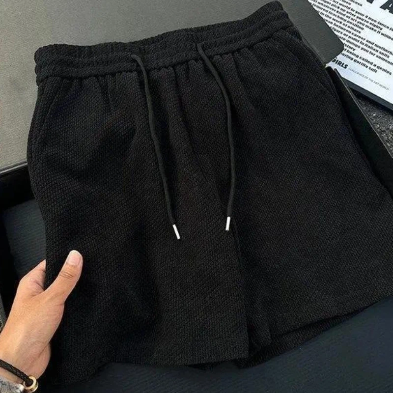 Men's Summer American‑Inspired Textured‑Fabric Casual Shorts, Knee‑Length Shorts For Home‑Casual Street‑Style Sports Daily Wear